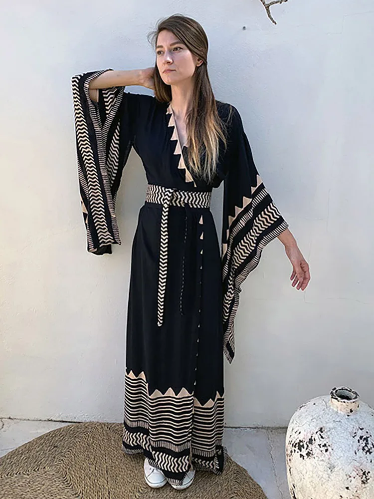 2023 Sexy Women Swimsuit Cover Up Beach Kimono Pareo Fashion Oversized Cuffs Tunic Long Dress Cardigan Summer Swimwear Beachwear