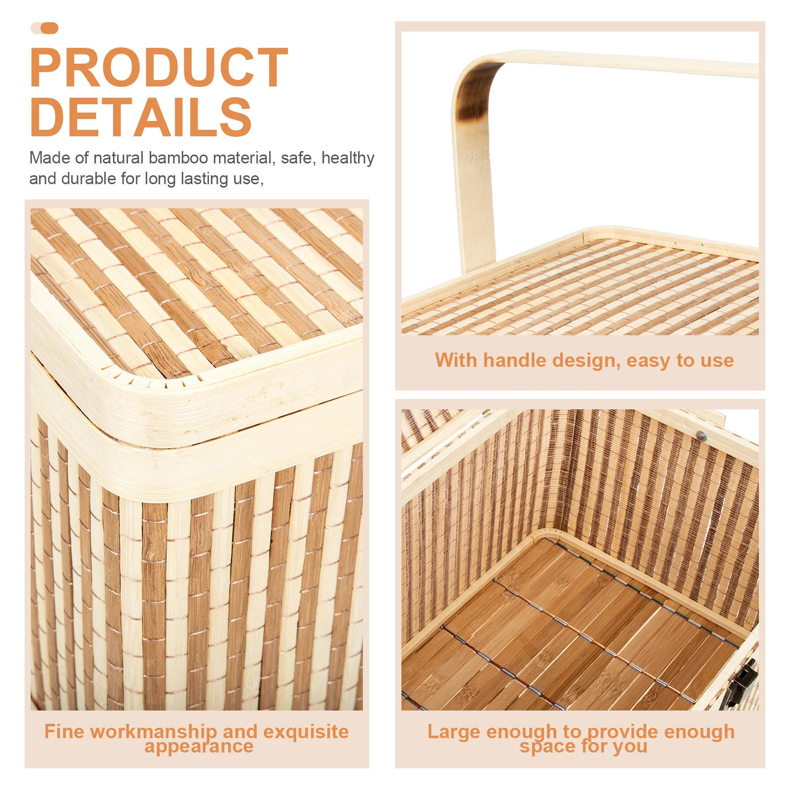 

Lidded Bamboo Basket Handwoven Food Storage Container for Fruits Moon Cakes Zongzi Crabs Portable Gift Packing Box