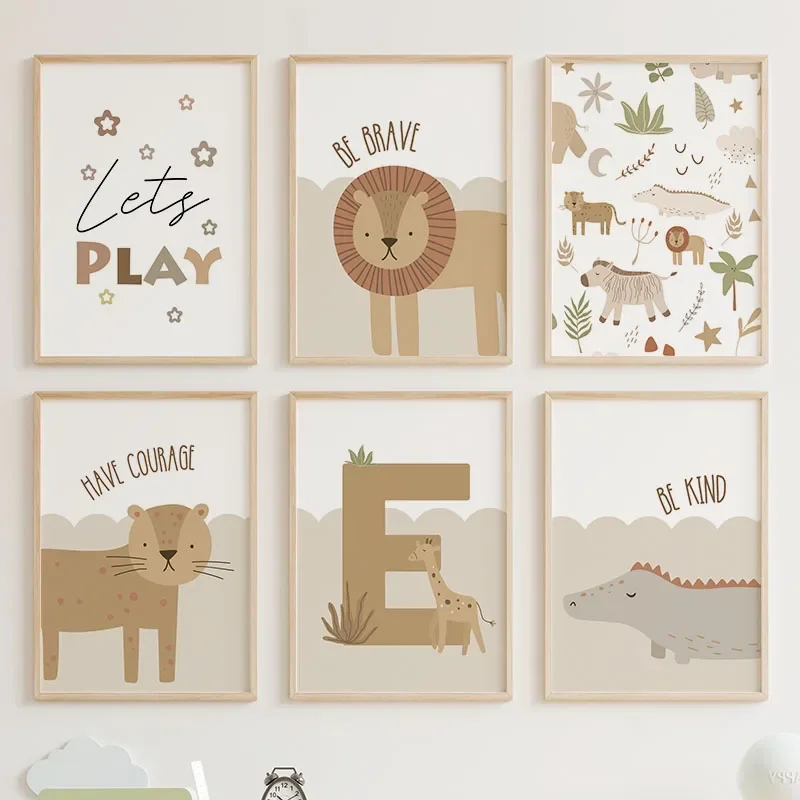 بوهو الأسد الزرافة النمر التمساح الغابة الحيوان الرسم على لوحات القماش الجدارية الشمال الملصقات والمطبوعات صور الطفل غرفة الاطفال ديكور #1