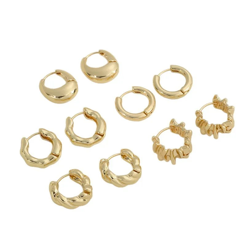 Color 14K Thick Gold Round Oval Lava Special-shaped Earrings Light Luxury Twist Earrings Metal Ear Buckles