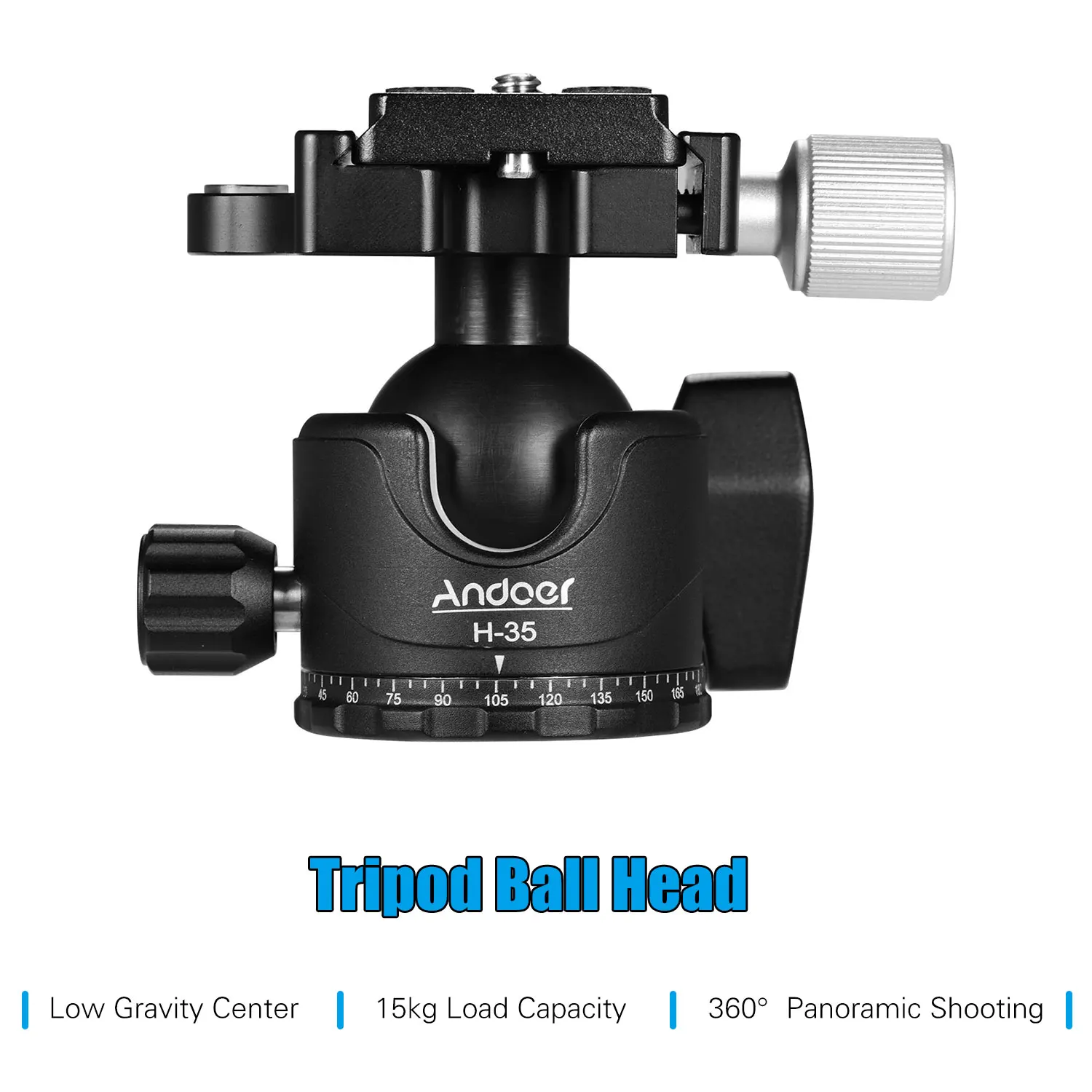 Andoer H-35 Tripod Ball Head Panorama Ballhead Mount Adapter U-Groove Low Gravity Center Design Max. 15kg/33lbs Load Capacity