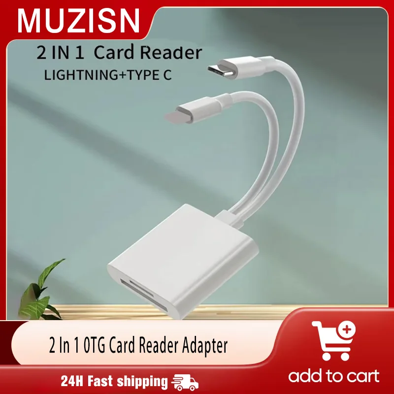 

2 In 1 OTG Card Reader Type C For 8-PIN to SD/Micro SD/TF Memory Card Adapter For iPhone 16 15 14 Pro Macbook Laptop Cardreader