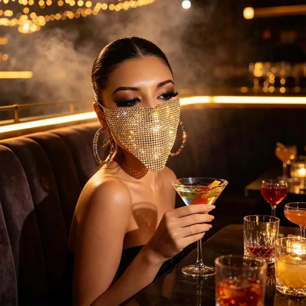 Glinsterende strass gezichtsmasker glitter kristallen masker, bling halfmaskers voor Halloween kostuumfeest nachtclub rave