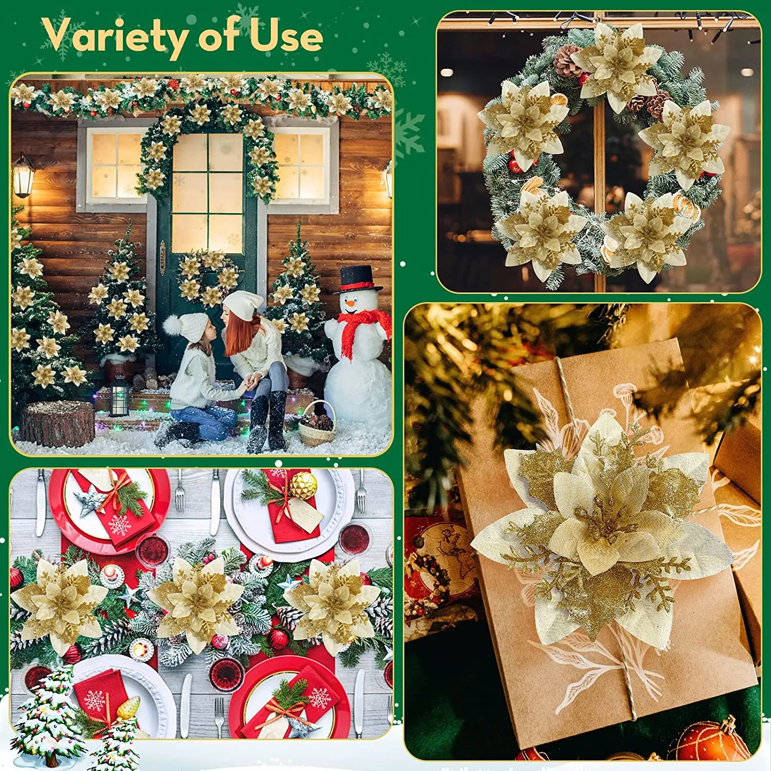 Artificial Flowers Rose Fake Flowers Christmas Halloween Party Ornaments Gold Glitter Xmas Tree For Home Decor Gifts Accessories