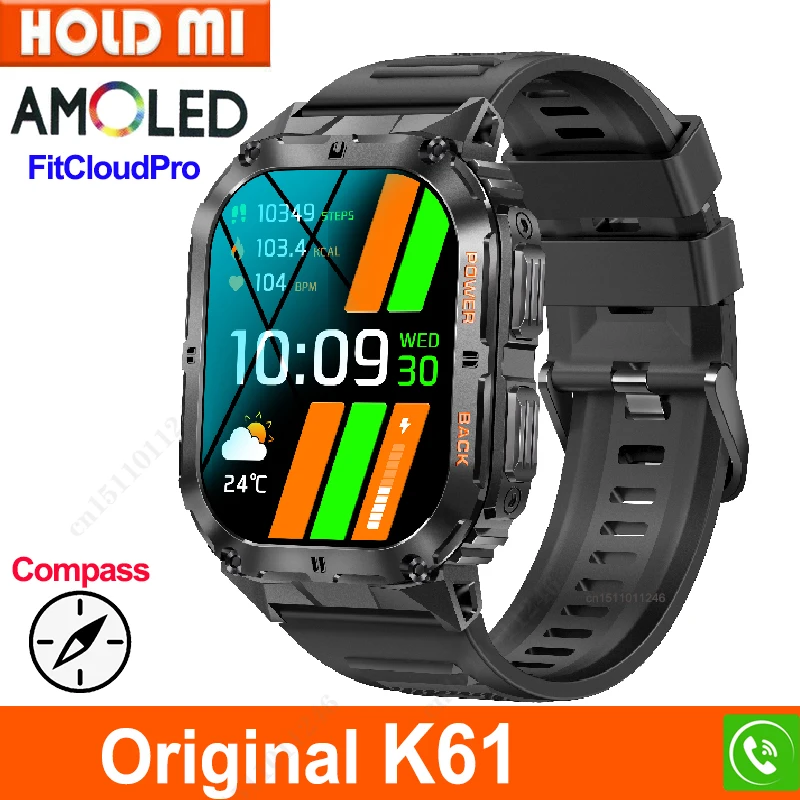 AMOLED K61 Pro Smart Watch Men Compass Bluetooth Call 410*502 AI Voice Bluetooth Call IP68 Waterproof K61Pro Sport Smartwatch