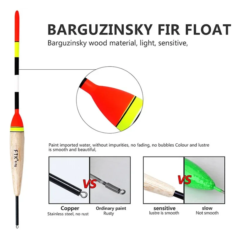 5PCS Fishing Float Barguzinsky Fir Float Bobber Vertical Buoy 2g-5g Float Set Stopper Peche Accessories