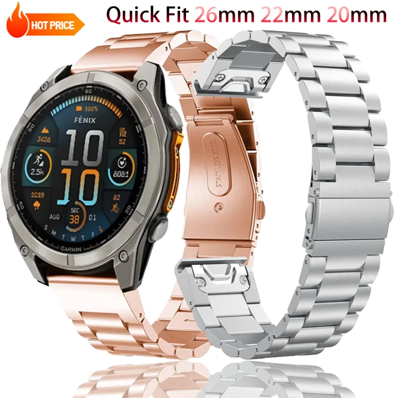 Quick Fit 26mm 22mm 20mm Metal Strap For Garmin Tactix 8 51mm 47mm High-end wristband Enduro 3 Fenix 8/E Instinct 3 50mm/45/40mm