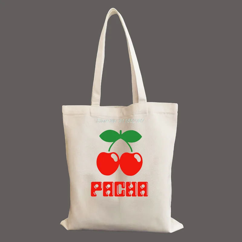 

Pacha Ibiza Printed Shopping Bags Women Sweet Canvas Leisure Daily Shop High Quality Harajuku Korean Style All-match Grocery Bag