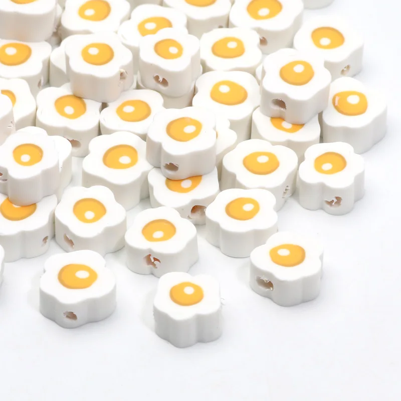 20/50/100pcs Cartoon Fried Eggs Clay Beads Polymer Clay Spacer Beads per gioielli che fanno orecchino fai da te portachiavi a catena del telefono