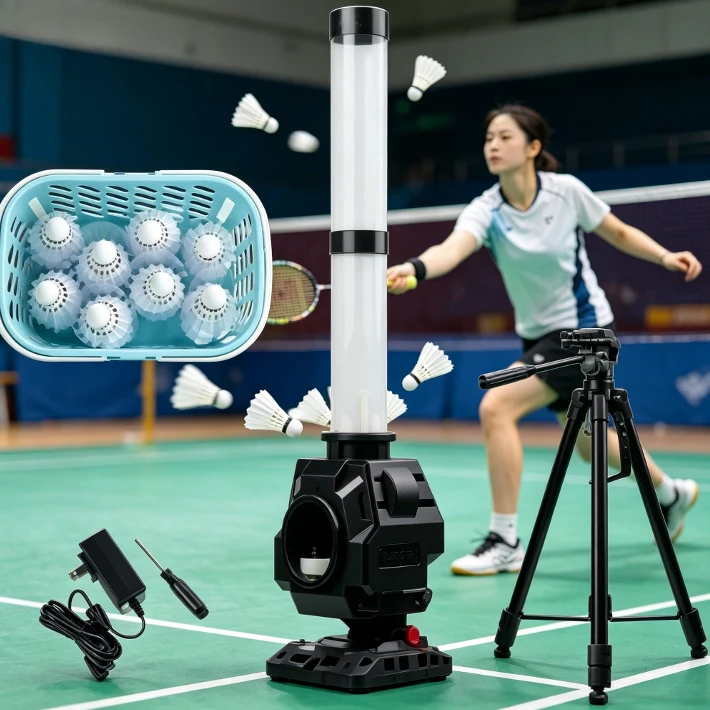 Professional Badminton Training Machine Adjustable 3-6s Shuttle Interval 4 Angle Settings for Beginner Practice