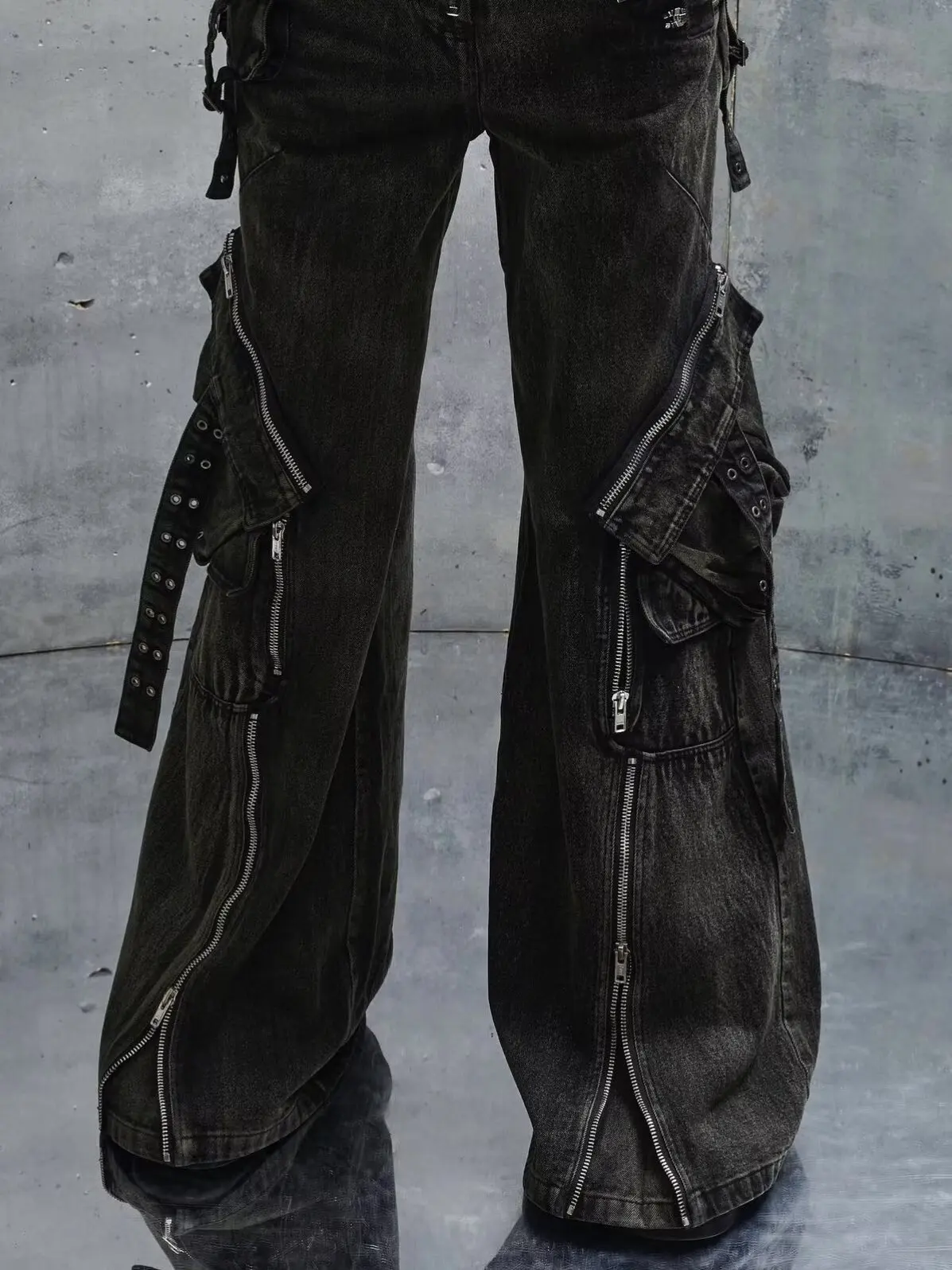 Y2K Black Gothic Punk Multi-Pocket Zipper Black Jeans Men And Women American Baggy Fashion Vintage Casual Loose Wide-Leg Jeans