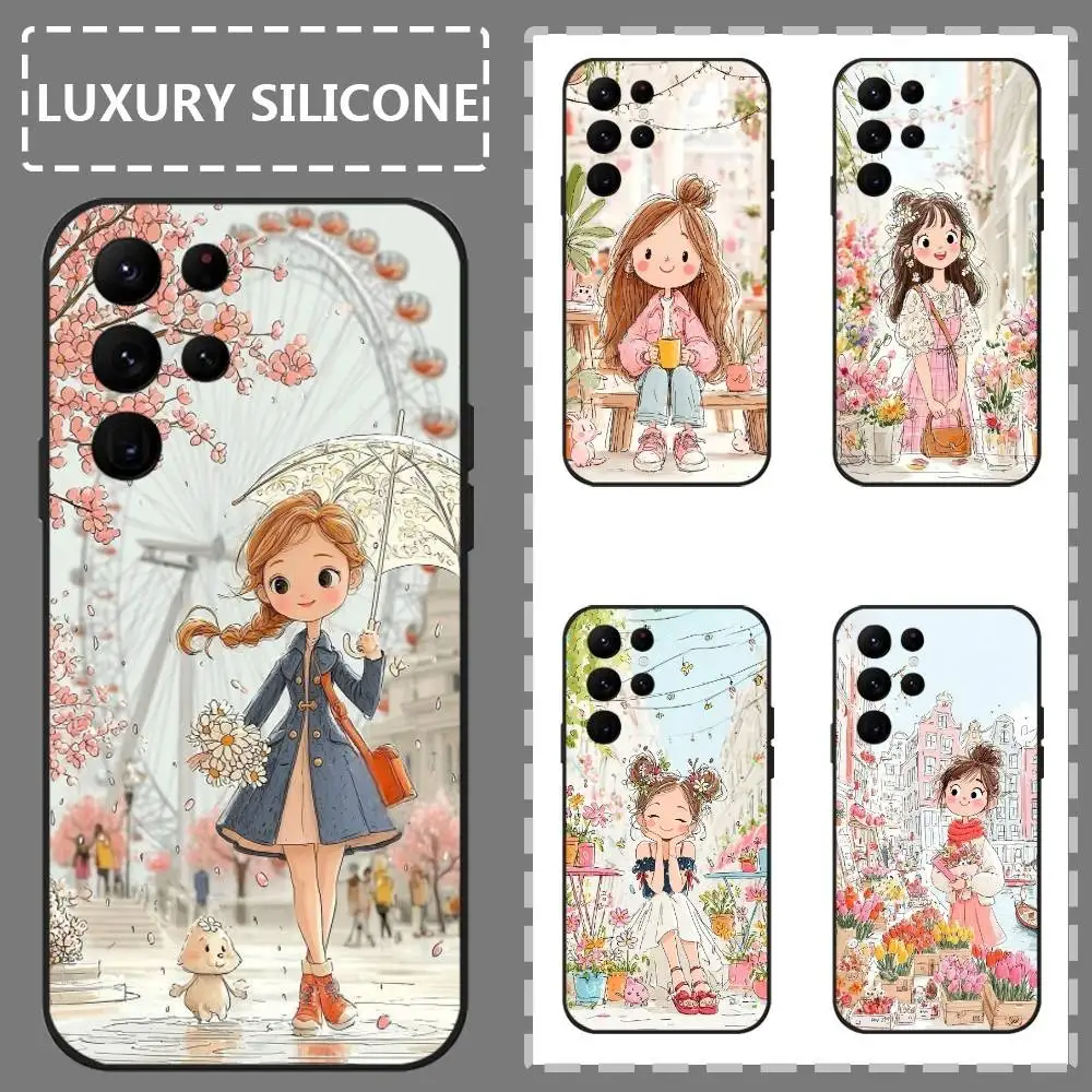 

Cute Pink Girlish Heart Kawaii Phone Case For Samsung Galaxy S24 Ultra S22 S23 Ultra S21 S20 5G Protective Silicone Soft Funda