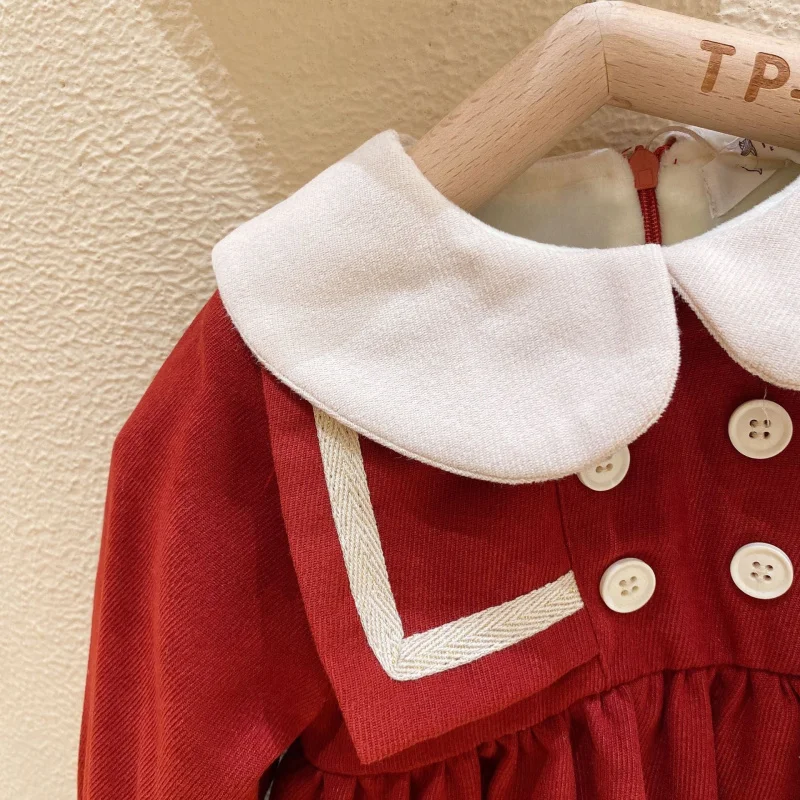 

Girls' Red Dress2025New Autumn Korean Style Cute Doll Collar Baby Autumn Winter Fashion Children's Dress