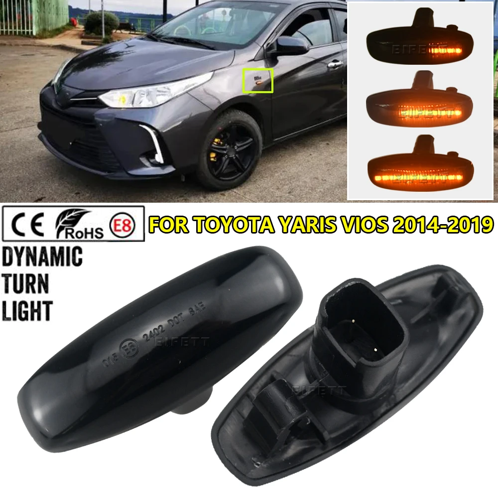 2Pcs Car Led Sequential Blinker Light Dynamic Side Marker Turn Signal Light For Toyota Yaris Vios 2014 2015 2016 2017 2018 2019