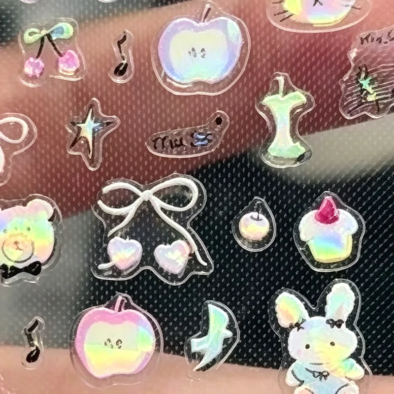 1pc Cute Bear Rabbit Stickers Holographic Shell Pattern Decals for Scrapbook Diary Laptop Phone Case DIY Craft Decoration