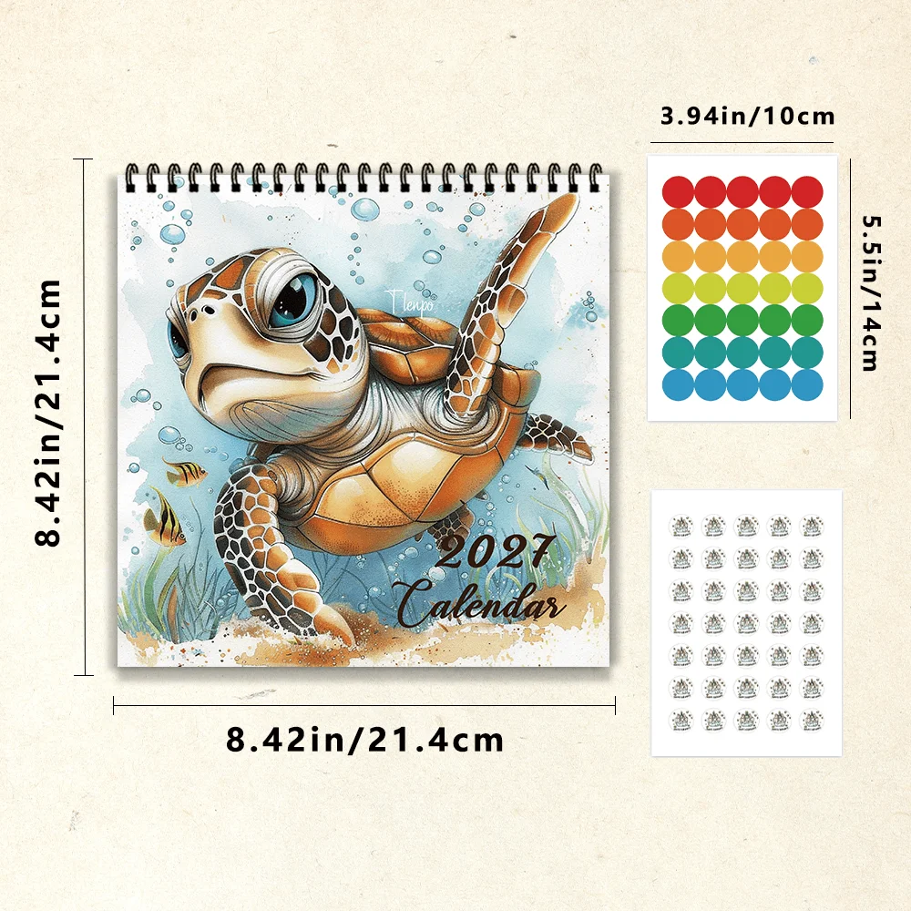 1pc 2027 Watercolor Marine Life Wall Calendar,12‑Month Planner,Gift For Back‑to‑School,Christmas,New Year,Free Stickers Included