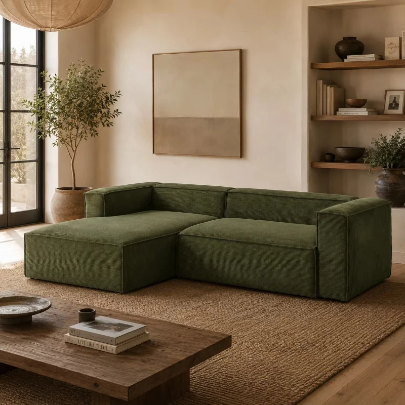 3-Seat L-shaped compression modular convertible removable set fabric upholstered, boneless foam fabric upholstered sofa