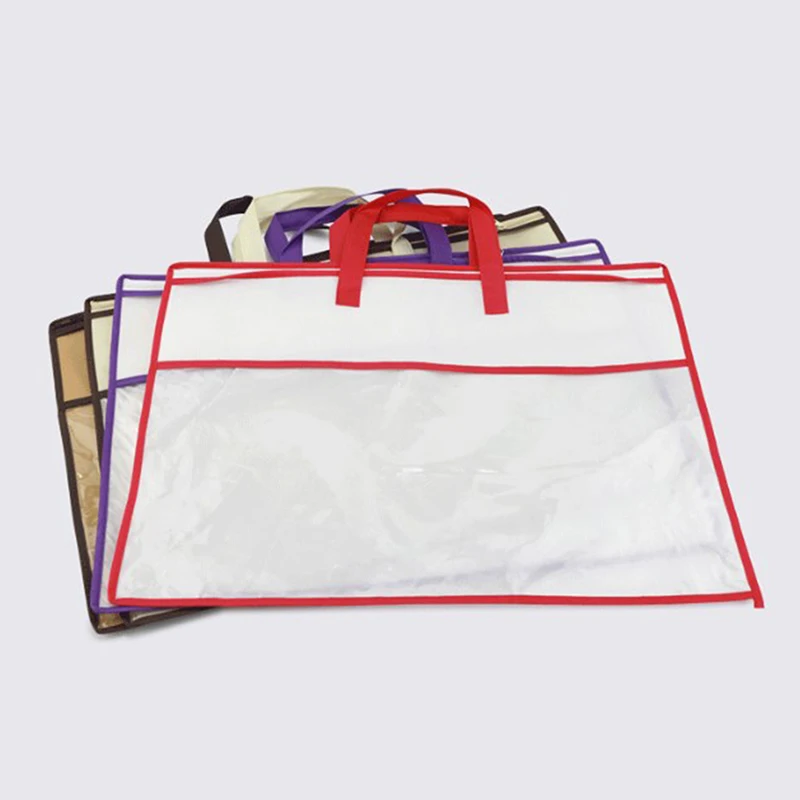 Transparent Non-woven Pillow Packed Quilt Blanket Zipper Dustproof Storage Bag Household Organizer Bag Tote Bag Various Sizes