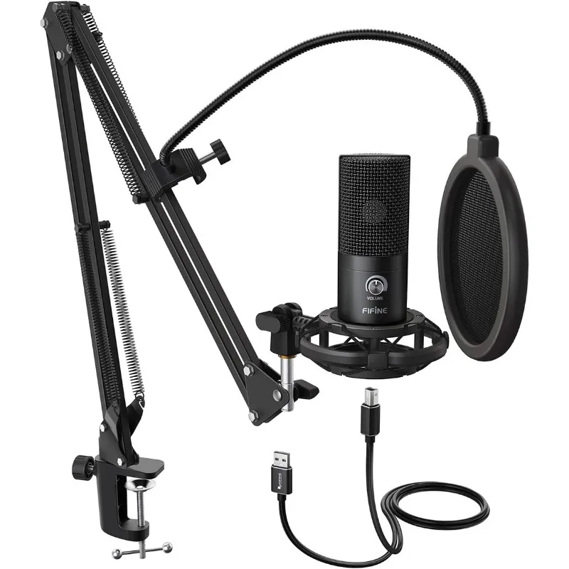 

Studio Condenser USB Microphone Computer PC Microphone Kit with Adjustable Boom Arm Stand Shock Mount for Instruments