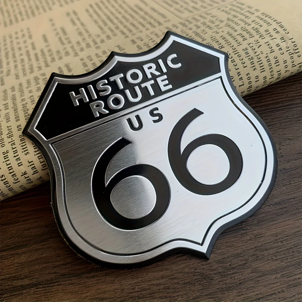 3D Aluminum Retro 66 Historic Route Emblem Badge Logo Motorcycle Stickers Moto Auto Body Fuel Tank Rear Box Decals Accessories