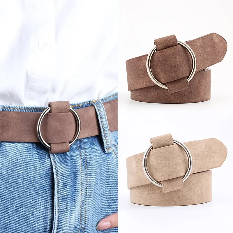 2023 New Women's Zero Needle Round Button Casual Women's Belt Versatile Daily Wide Belt Classic Vintage Belt Jeans Dress Belt