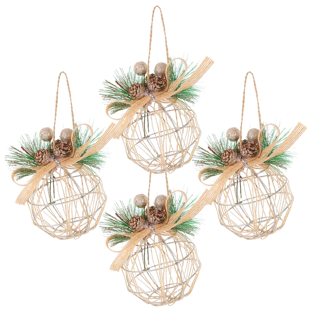 

4Pcs Christmas Ball Ornaments Hollow Out Iron Hanging Balls Lightweight Reusable Xmas Tree Decoration Pendant Party Supplies