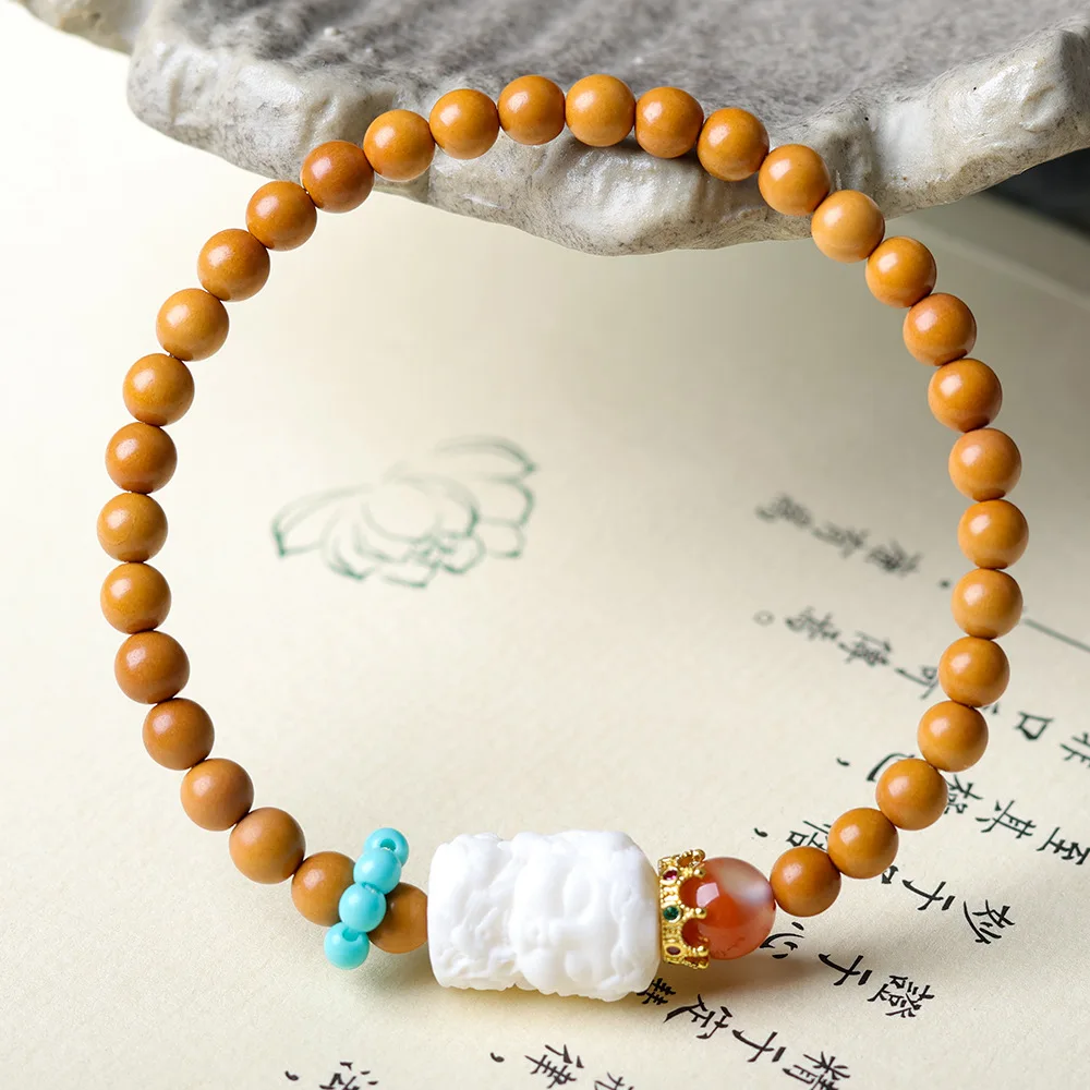 

New Chinese Style Olive Pit Single Loop Bracelet Antler Root Guru Padmapani South Red Agate Original Design Bracelet Gifts