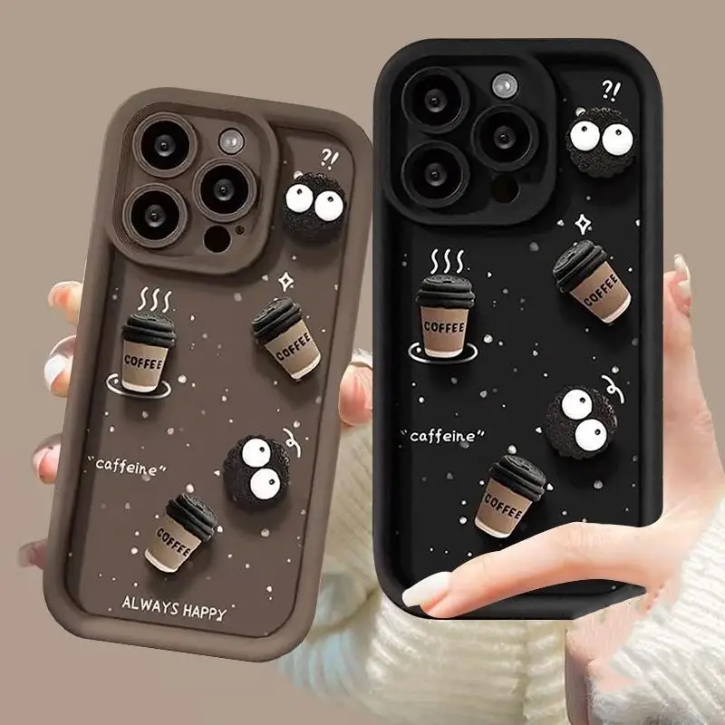 3D DIY Cute Coffee Case For Samsung Galaxy S24 Ultra S23 S21 S22 Plus S20 FE A54 5G A34 A32 Soft Silicone Protective Cover Shell