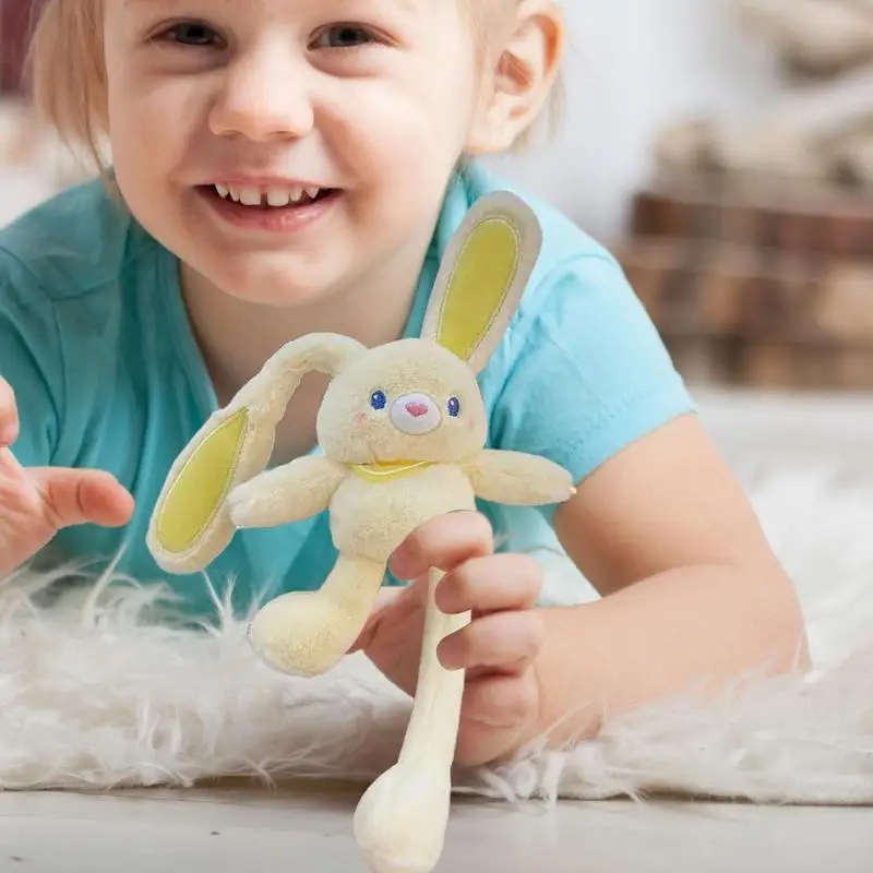 ดึงของเล่นตุ๊กตากระต่าย 11 นิ้วยืดกระต่ายจี้สลับหูและขากระต่ายจี้ Handmade นุ่มพวงกุญแจสําหรับกระเป๋าและ
