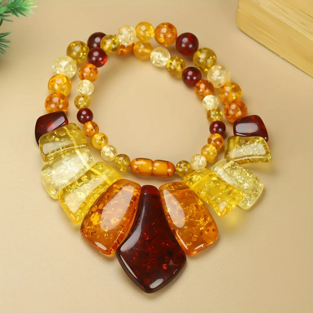 Große, böhmische, simulierte, bernsteinfarbene, übertriebene Halskette aus Acryl, cooler Statement-Schmuck für Damen und Herren