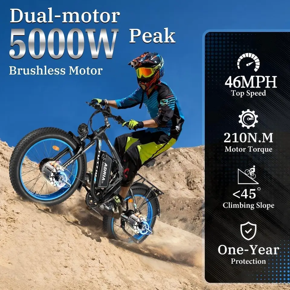 26 Dual Motor Electric Bike for Adults, 5000W Peak 210NM 40-46MPH Fast E-Bike, 52V 25AH Motorcycle, 32-90 Miles, 26 image 2