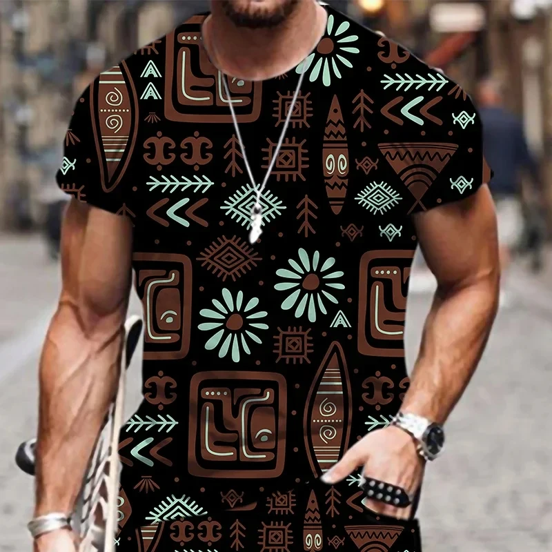 3D African Ethnic Primitive Tribal Fabric Printing Oversized T Shirt for Men Fashion Comfortable Short Sleeve Unisex Clothing