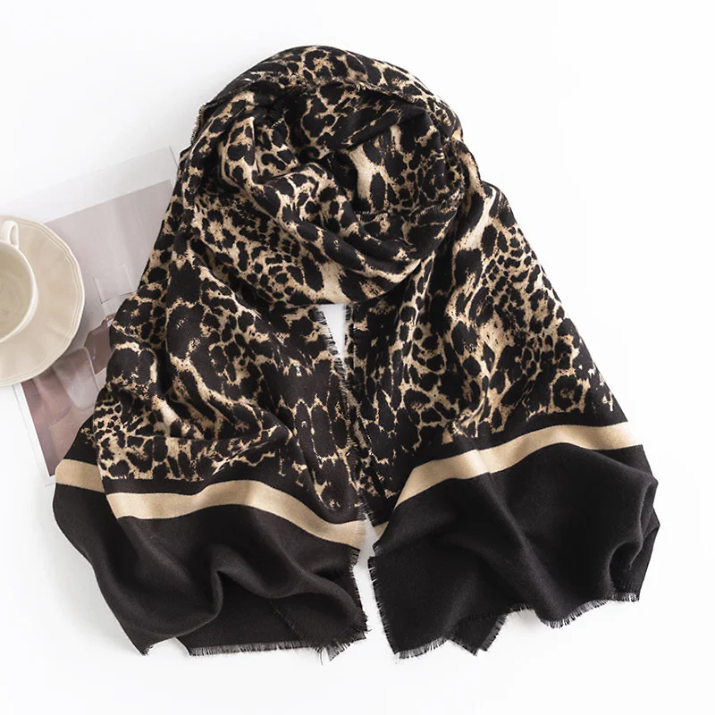 65*190cm Fashion Leopard Print Women Winter Warm Scarf Hijabs Tassels Shawl Cashmere Pashmina Hijabs Scarves Wraps