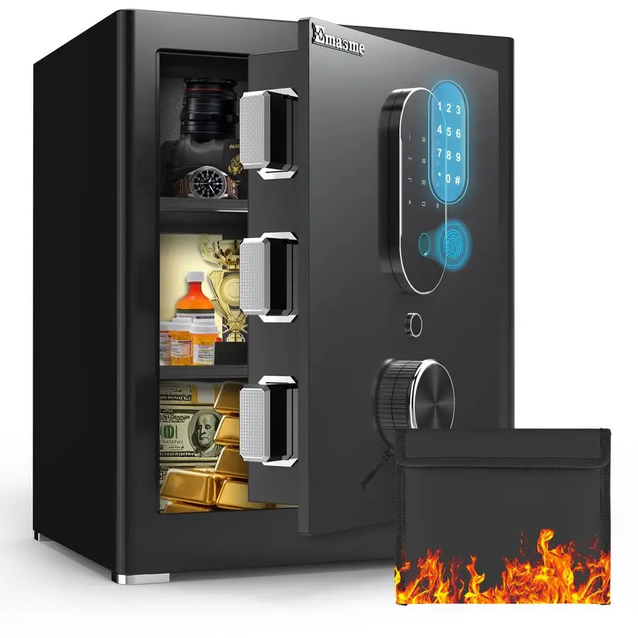 

Коробка, сейф для денег с огнестойкой водонепроницаемой сумкой, сейфы среднего размера с цифровой клавиатурой, двойная система сигнализации, съемная полка для Val