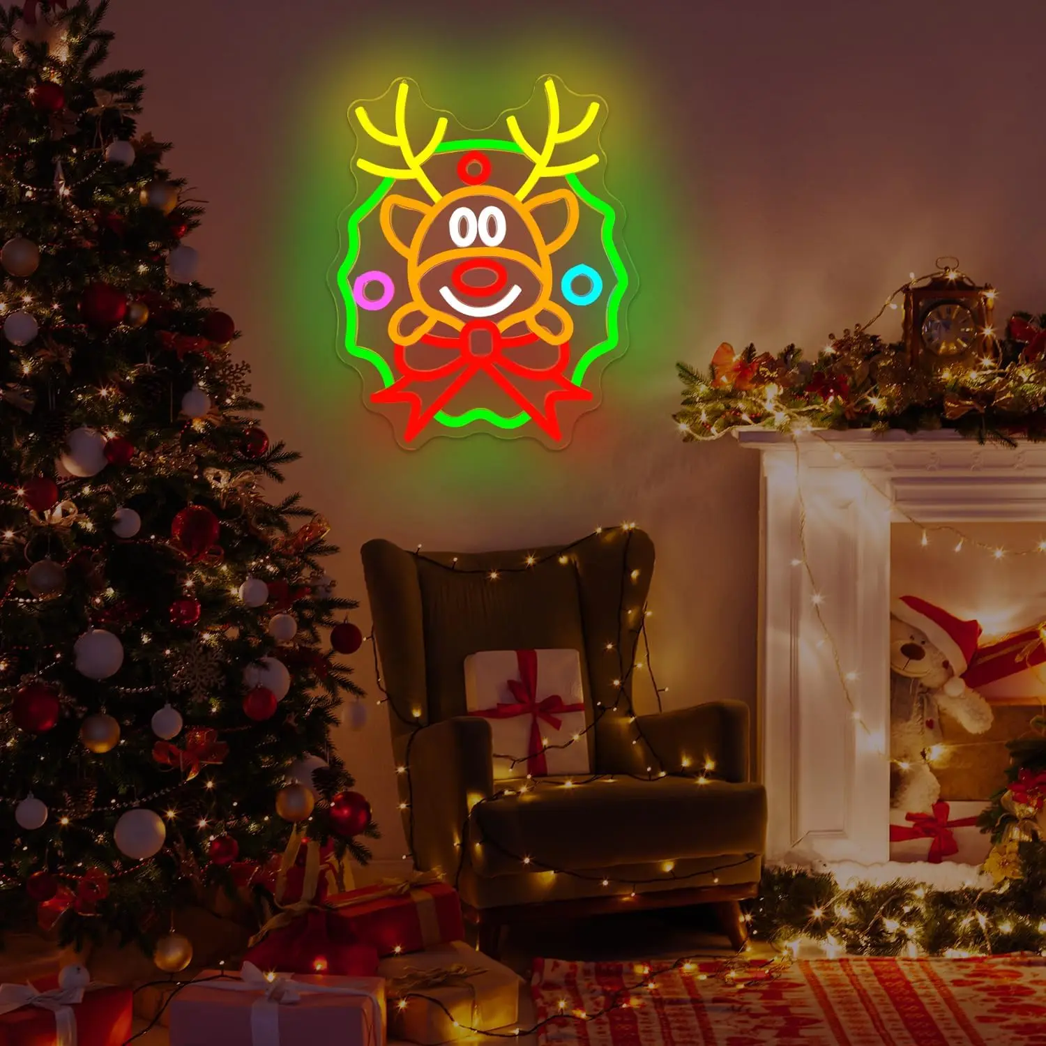 عيد الميلاد النيون تسجيل USB عكس الضوء إكليل الأيائل Led ضوء النيون لغرفة النوم مهرجان عيد الميلاد حفلة نافذة المنزل جدار الفن الديكور هدية