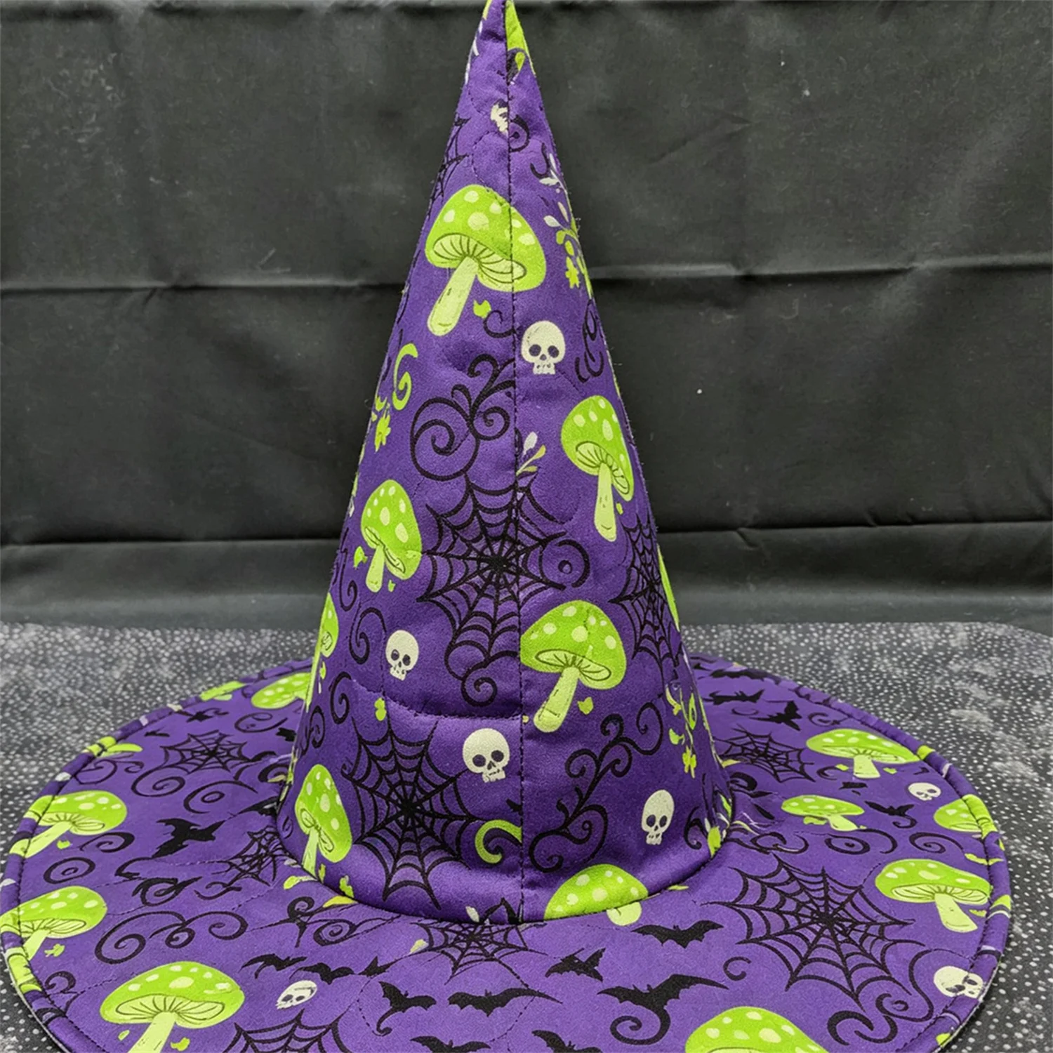Halloween Quilted Witch Hat for Women, Floral Print Pointed Wizard Hat Wide Brim Party Costume Accessory Festival Cosplay Hat