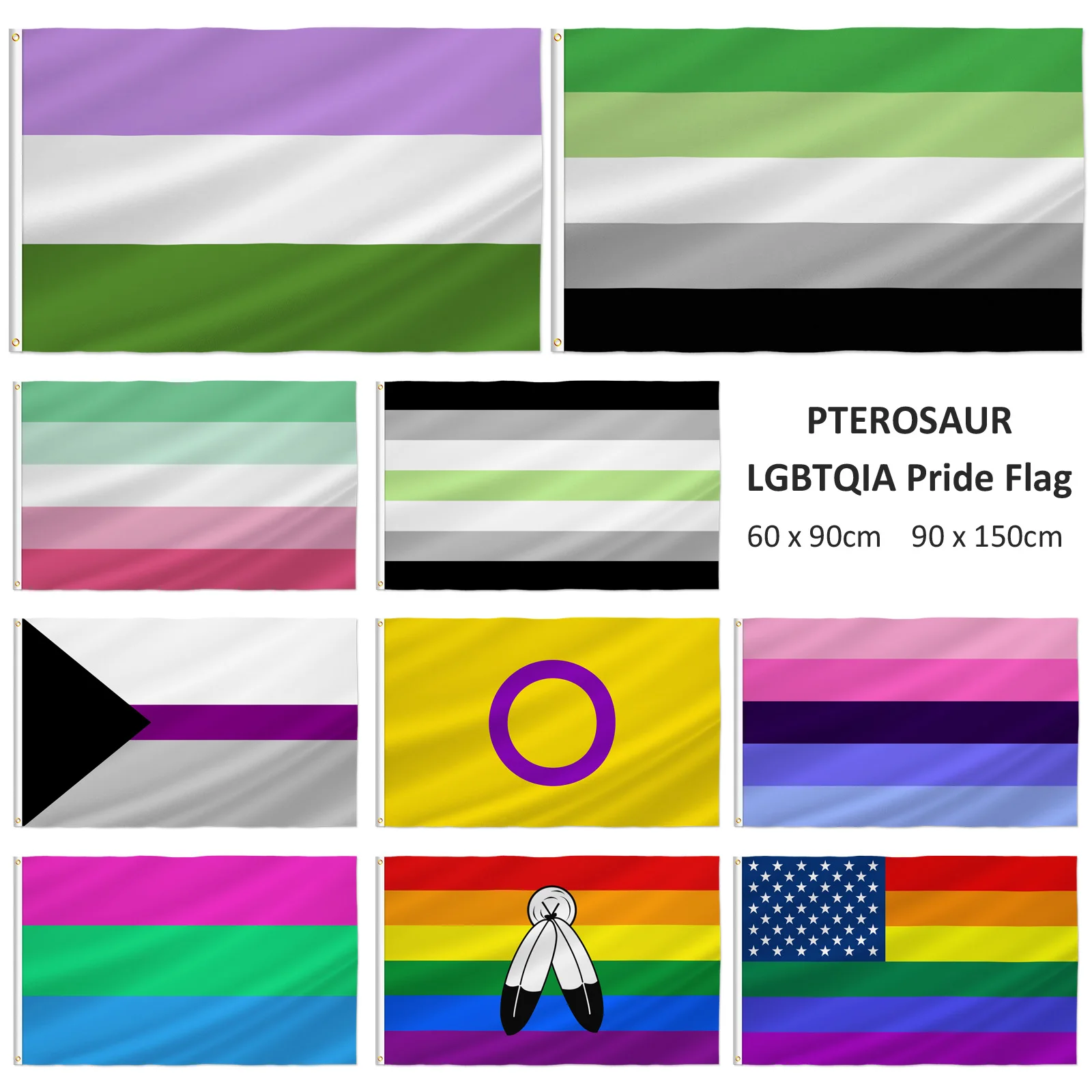 PTEROSAUR LGBT Pride Rainbow Bandera, LGBTQIA Genderqueer Aromántico Intersex Omnisexual Bandera Polisexual, LGBTQ Party Decor Banner
