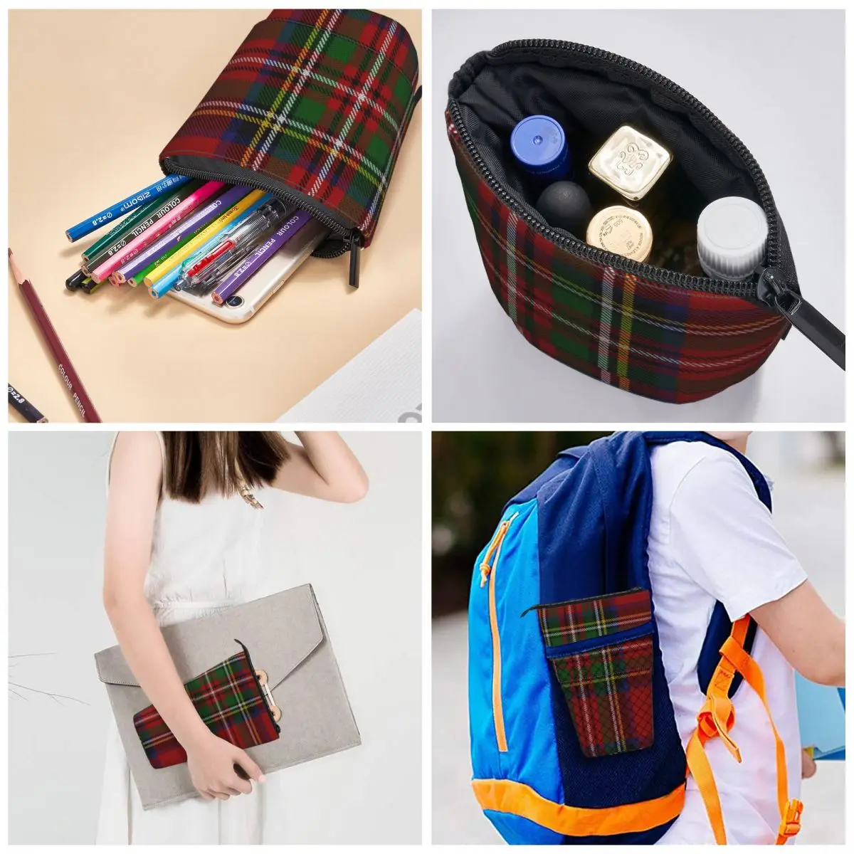 Koninklijke Stewart Tartan Pen Box Student School Rits Pen Tas Kind Briefpapier Tas Pencase Verticale Intrekbare Etui