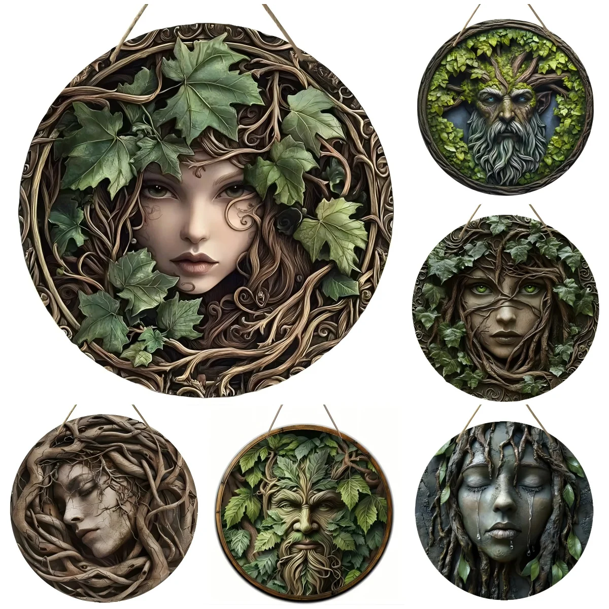 Circular Wooden Hanging Sign with  Tree Surface, Suitable for Home, Living Room, Caf É, Garden, Garage, Holiday Decoration