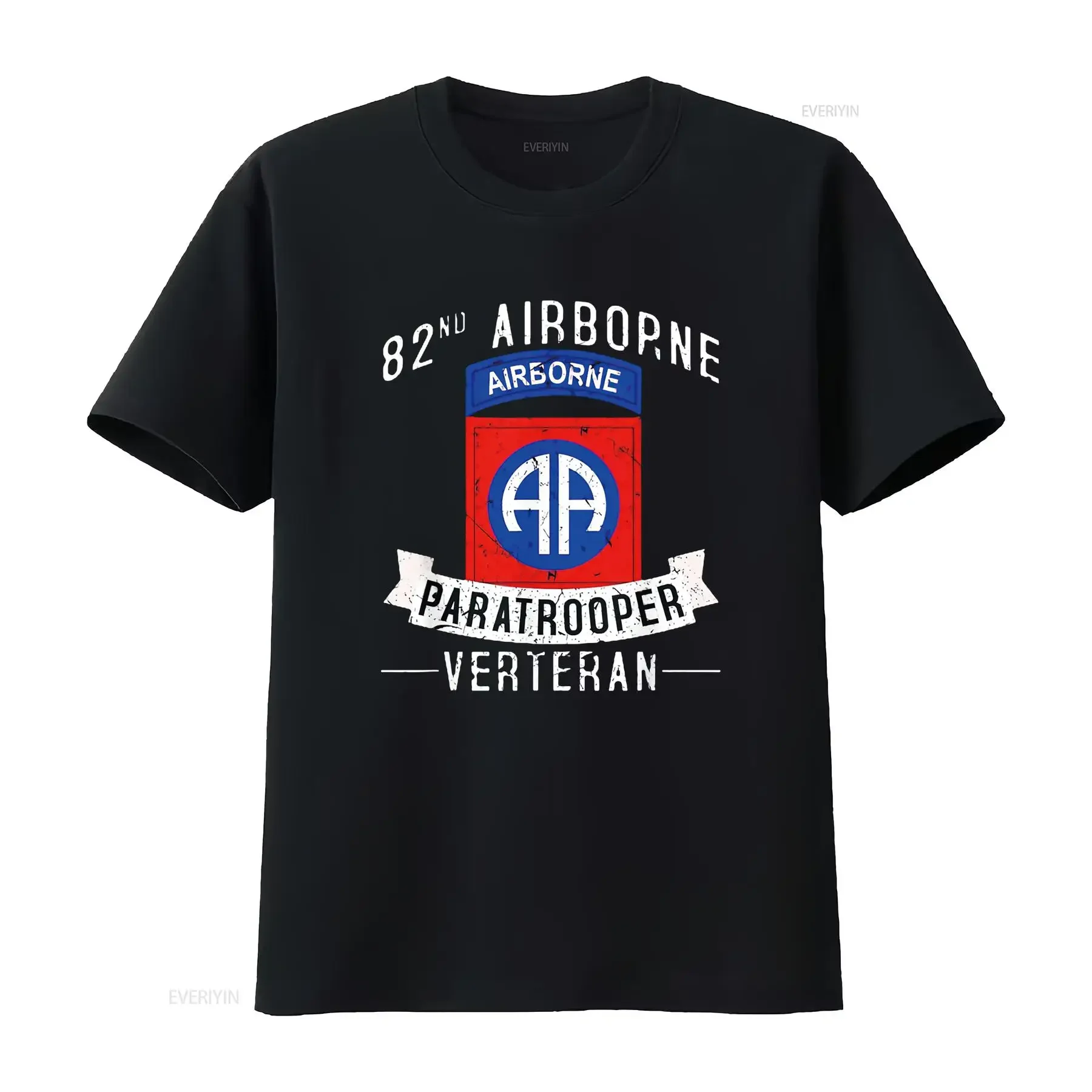 Mens 82nd Airborne Division Paratrooper Army Veteran T Shirt Black Medium vintage Washed Casual homme Stylish Versatile