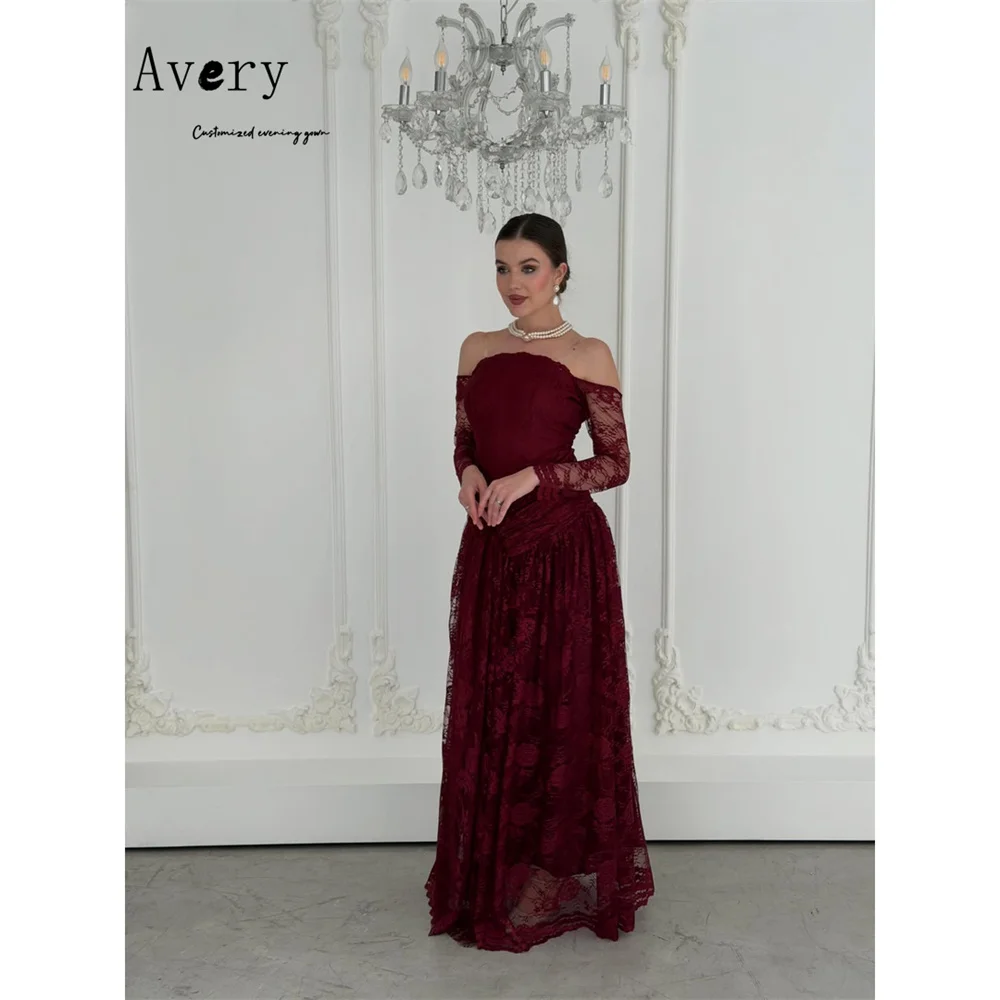 

Avery Custom Red Lace Off-shoulder A-line Long Elegant Woman Party Dress Ball Gown Dress Luxury Women's Evening Dresses Prom
