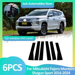 Car Window Trim Cover For Mitsubishi Pajero Montero Shogun Sport 2016~2024 Pillar Sticker Black Carbon Fiber Silver Accessories