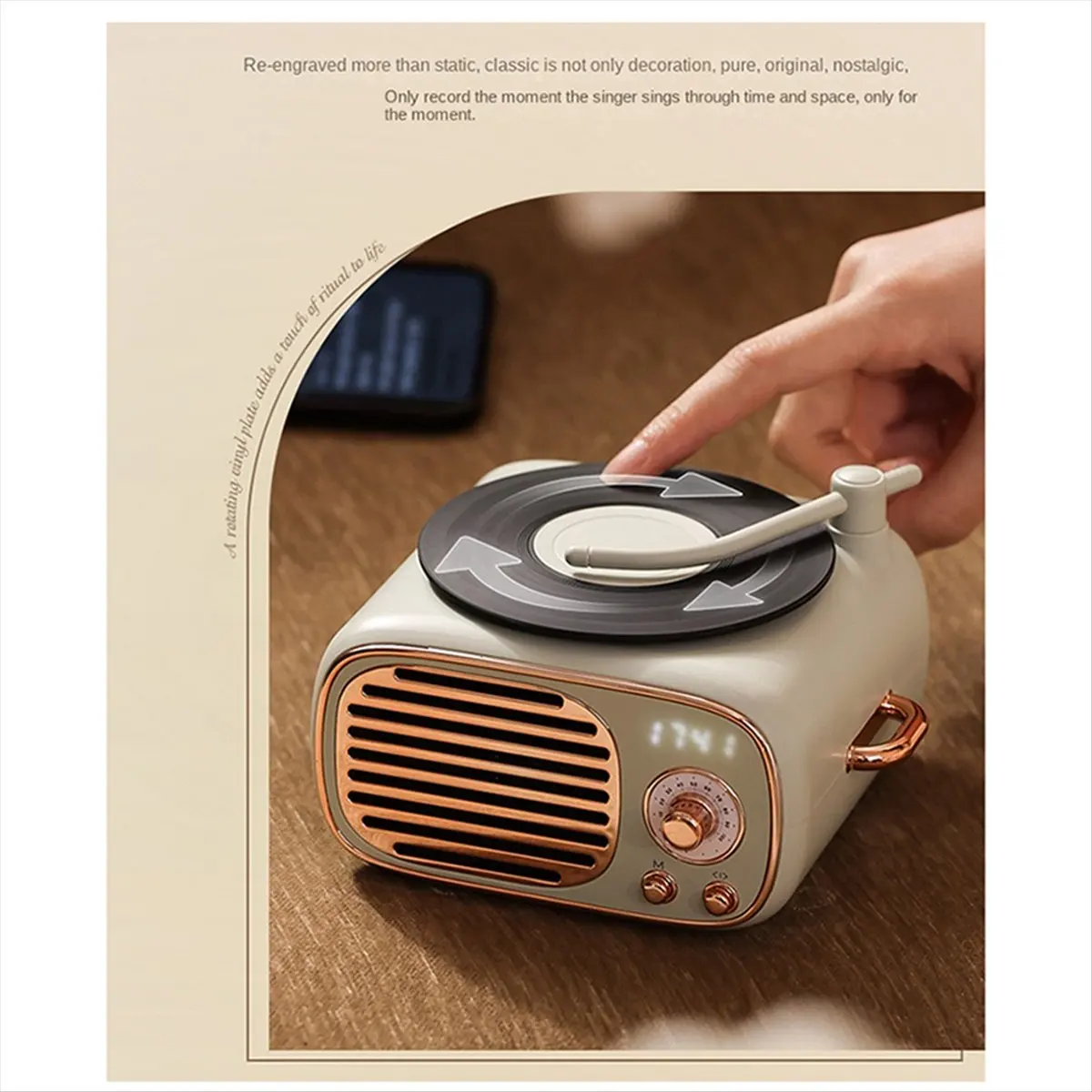 【11.11】Old Fashioned Vintage A Small Bluetooth Speakers with Clock Portable Mini Bluetooth Speakers with Wireless Microphone C