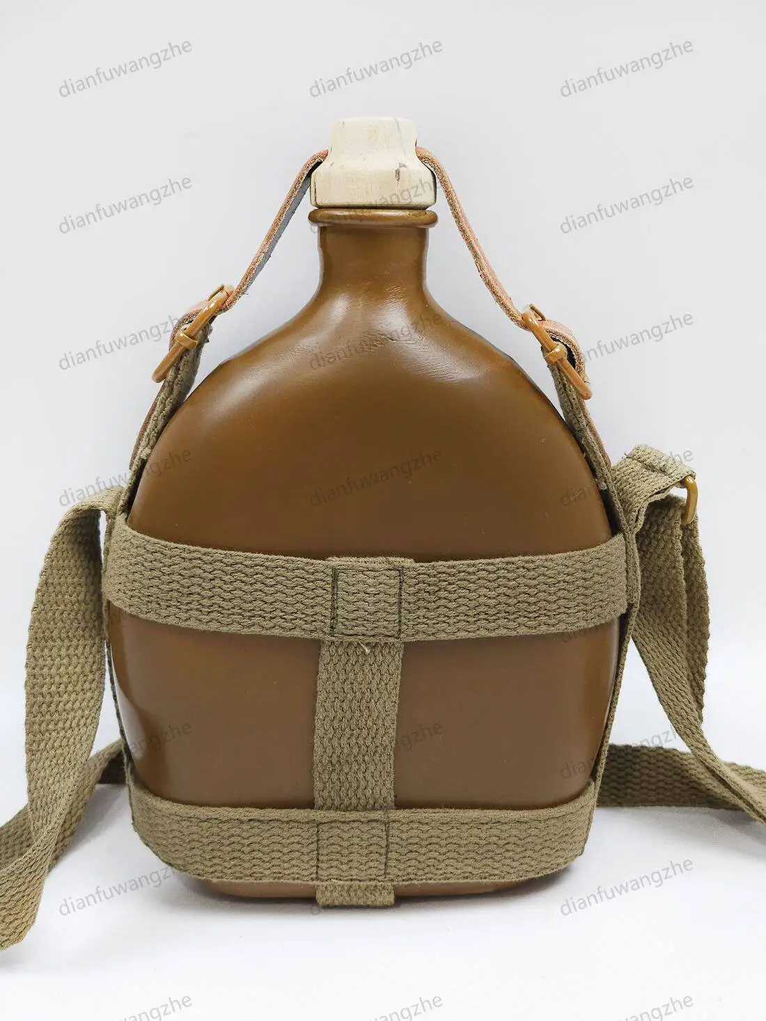 WWII Type 94 Canteen Replica Vintage Water Bottle With Canvas Sling & Wooden Stopper for Reenactment Collectors