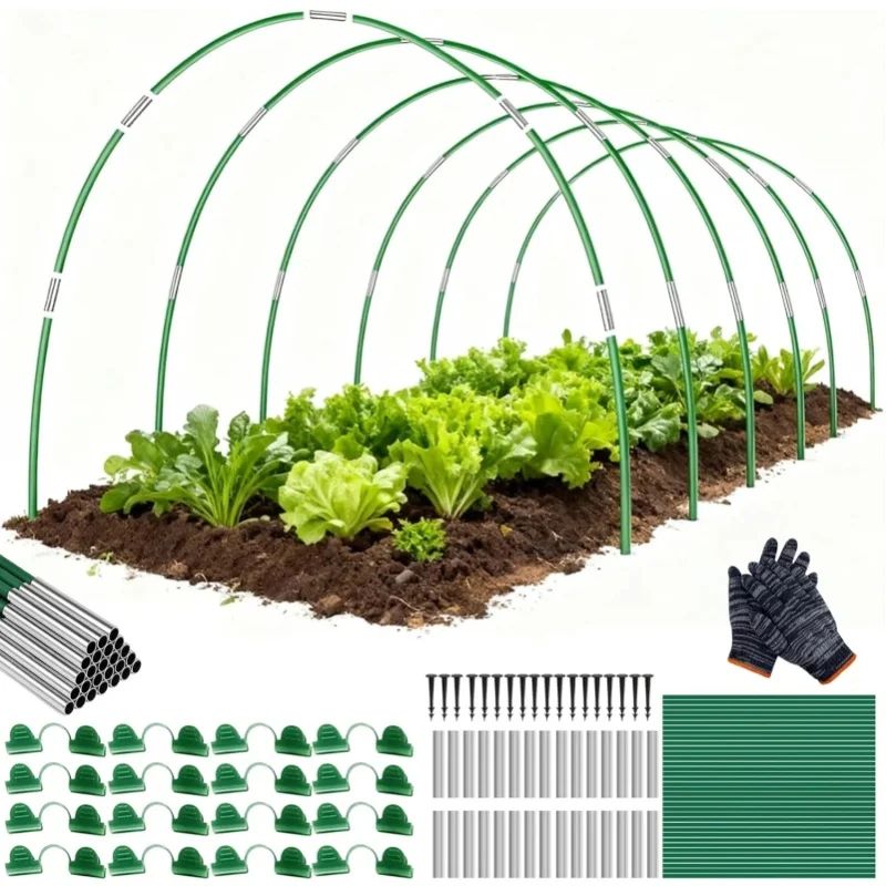 Gewächshaus-Bügel-Set, DIY Anzuchttunnel, 70 Stück Rostfreie Glasfaser-Rahmenstützstäbe für Reihenabdeckung, Schattentuch, Frostschutznetz & Pflanzenstäbe