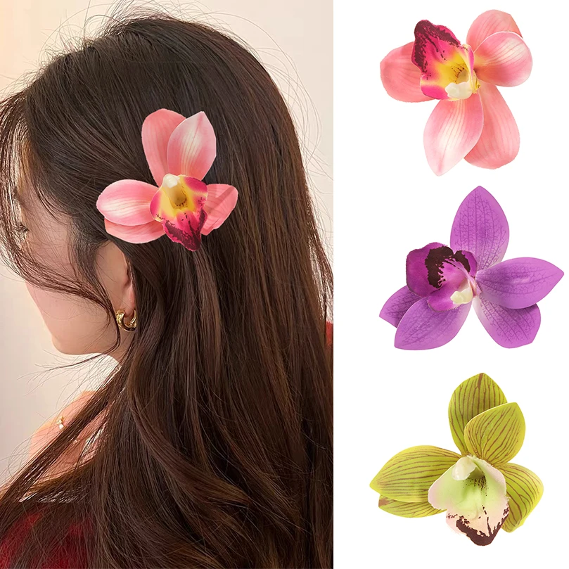 Orchid Flowers Hair Clips Bohemia Small Hair Clip Bridal Flowers Hairpins Barrette For Wedding Decor Hair Accessories