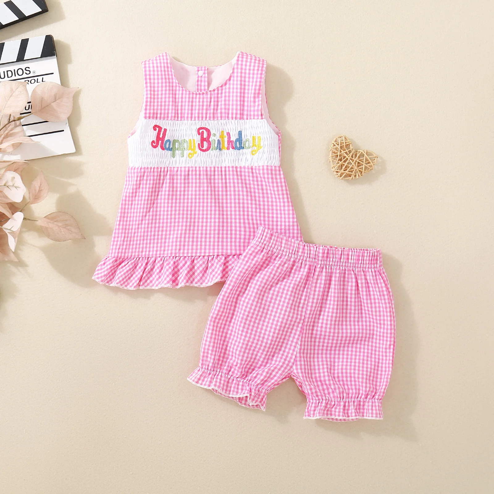 Summer Birthday Girl Baby Clothing Set Embroidered Sleeveless Puffy Skirt And Shorts Cute And Sweet Celebration Outfit