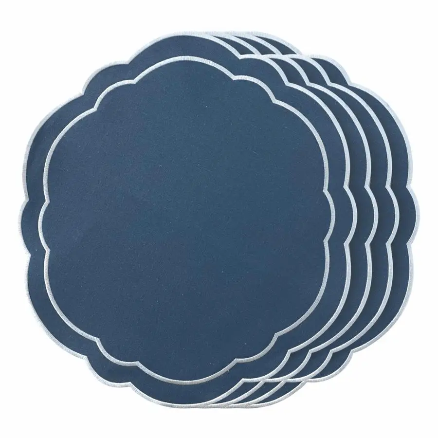 

Placemats Set of 4, Cotton Linen Double Layered, Luxury Scalloped Embroidered Cloth Table mats, 16 inch, Washable Fabric Dining