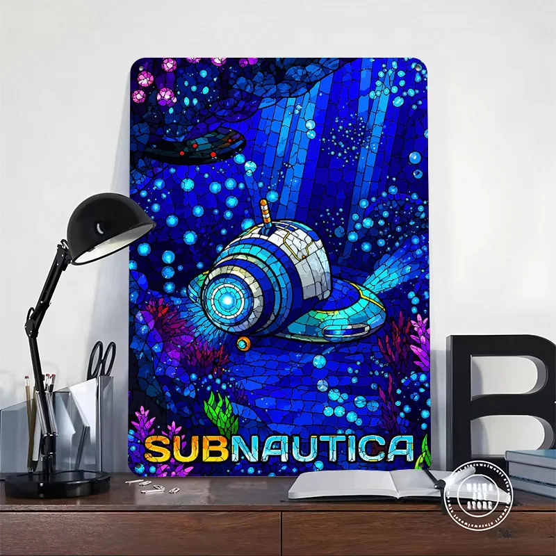 Subnautica Stained Glass Art 3D Texture Metal Poster Customized Wall Art Tin Sign Gift for Mancave Funny Signs Office Decor Room