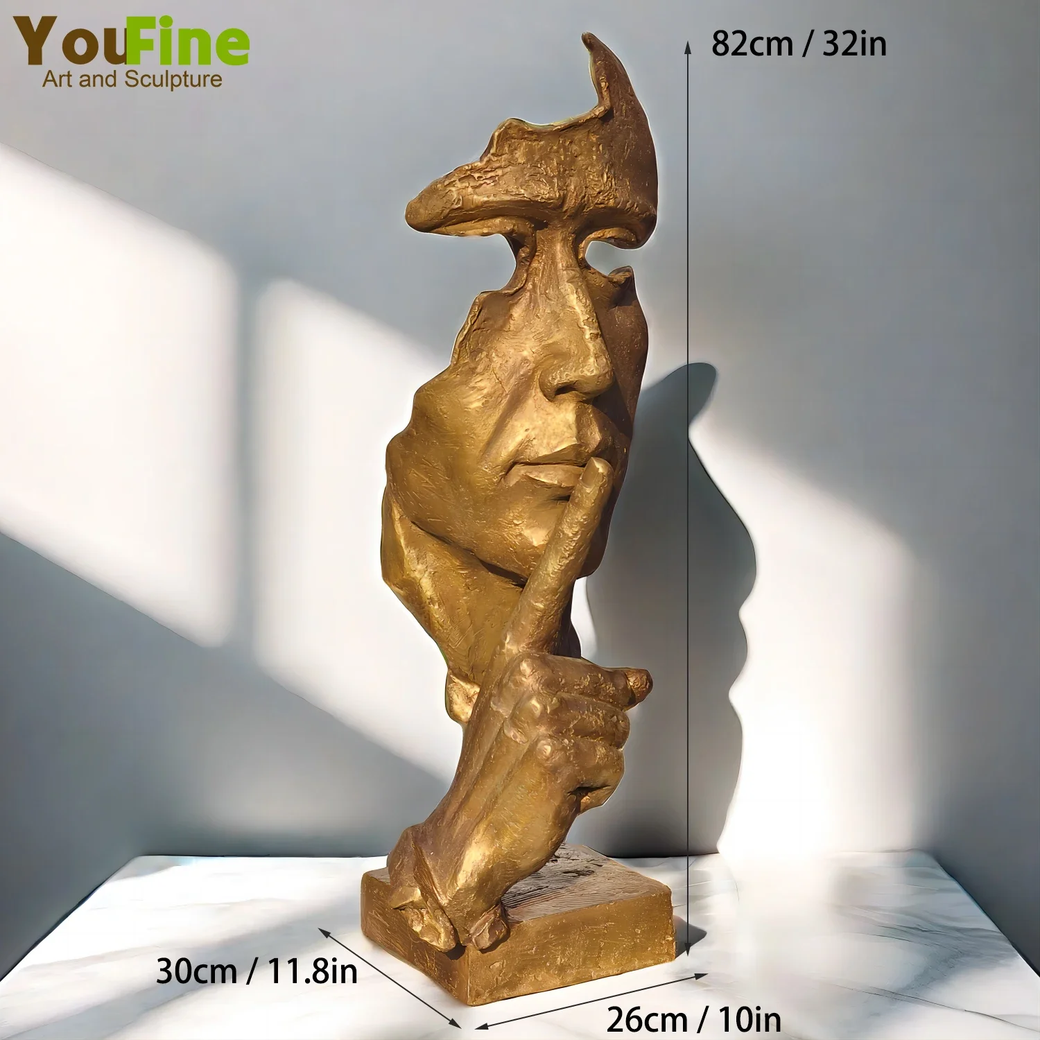 82cm Famous Abstract Face Bronze Statue Bronze Silence Is Gold Sculpture Hot Casting Creative Bust Art Statues Large Home Decor